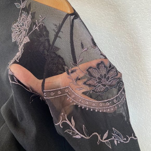 Free People Black Ribbed Daniella Pieced Peekaboo Mesh Shoulder Top Size Small - Picture 8 of 9